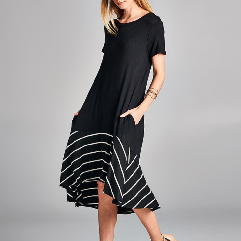 Black & White Stripe Midi Dress
